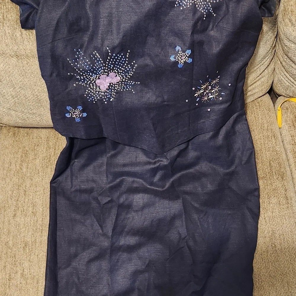 Positive Attitude Navy Blue Dress with Embellishments